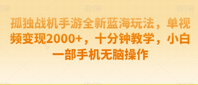 图片[1]-孤独战机手游全新蓝海玩法，单视频变现2000+，十分钟教学，小白一部手机无脑操作【揭秘】-晓月资源网