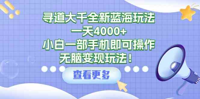 （9479期）寻道大千全新蓝海玩法，一天4000 ，小白一部手机即可操作，无脑变现玩法！