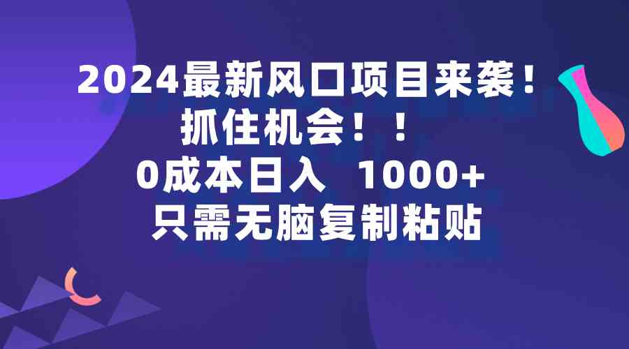 （9899期）2024最新风口项目来袭，抓住机会，0成本一部手机日入1000 ，只需无脑复…