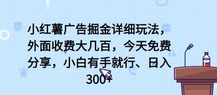 小红薯广告掘金详细玩法，外面收费大几百，小白有手就行，日入300 【揭秘】