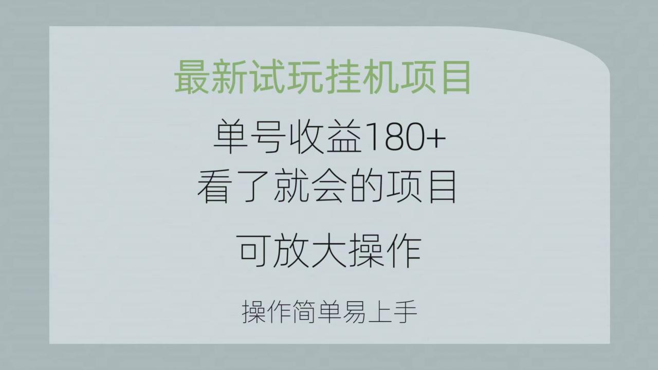最新试玩挂机项目 单号收益180 看了就会的项目，可放大操作 操作简单易...