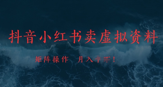 抖音小红书卖虚拟资料，市场需求一直存在，矩阵操作，月入1w 