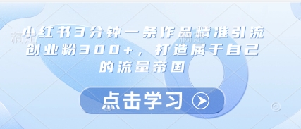 小红书3分钟一条作品精准引流创业粉300 ，打造属于自己的流量帝国
