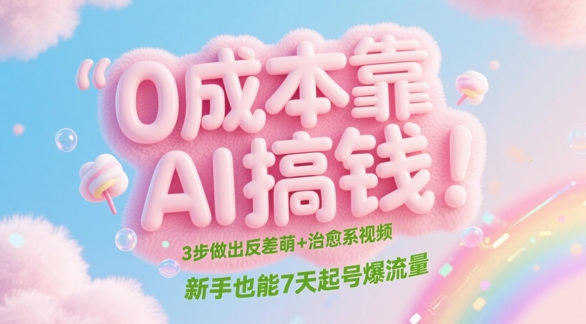 0成本靠AI搞钱！3步做出反差萌 治愈系视频，新手也能7天起号爆流量