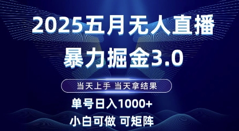 2025五月无人直播暴力掘金3.0，当天上手，当天拿结果，单号日入1k 小白可做可矩阵【揭秘】
