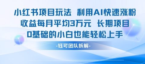 适合小白操作的小红书新项目，利用AI快速涨粉，收益每月平均1W 