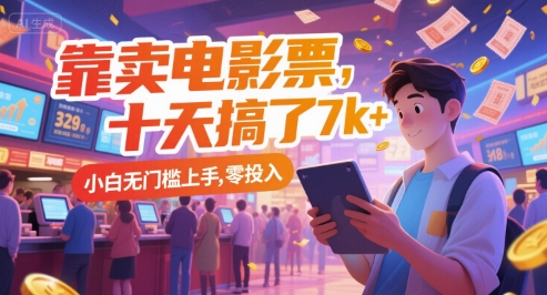 靠卖电影票，十天搞了7k ，小白无门槛上手，零投入【揭秘】