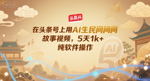 在头条号上用AI生民间故事视频，5天1k ，纯软件操作