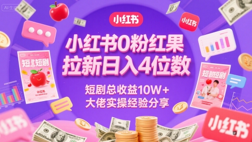 小红书0粉红果短剧拉新日入4位，数短剧总收益10W 大佬实操经验分享