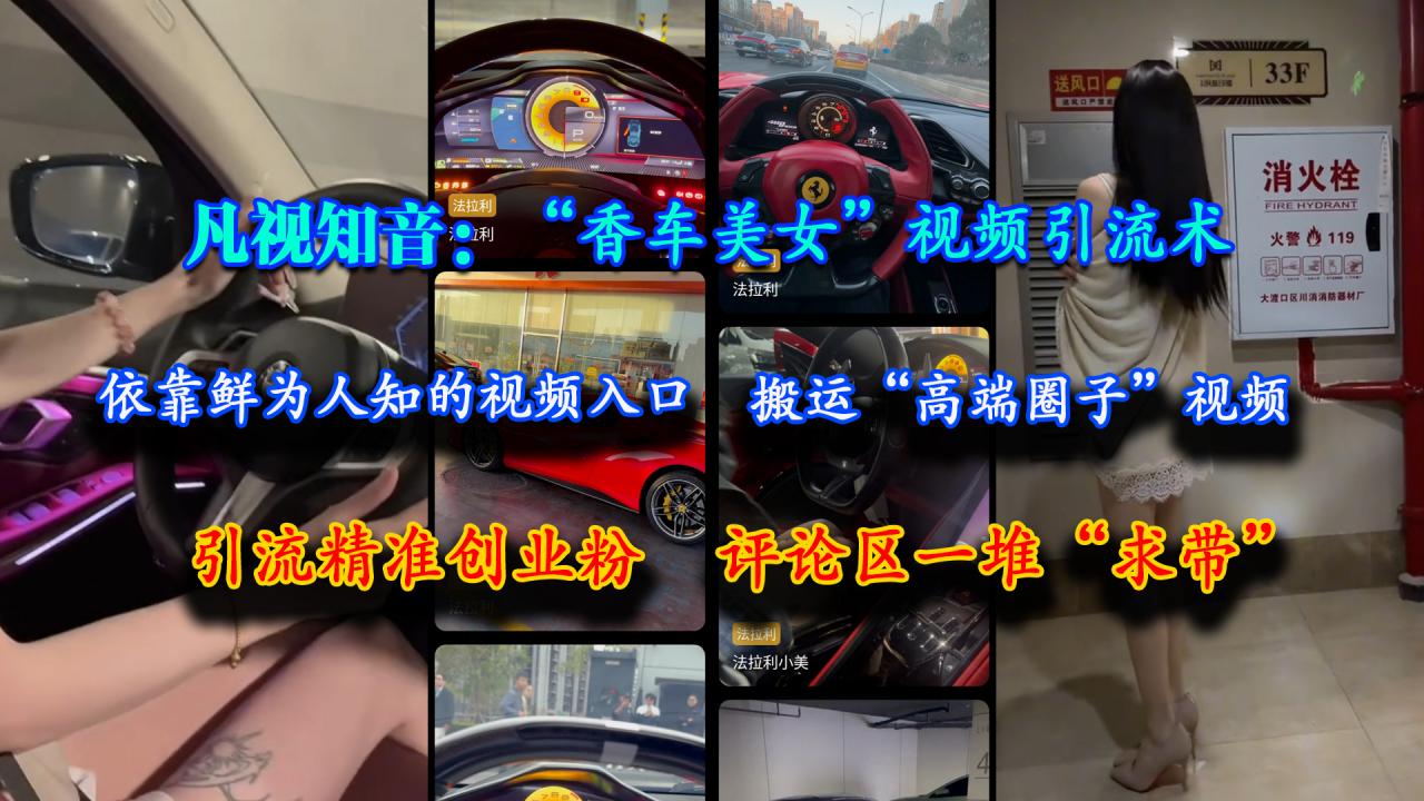 图片[1]-凡视知音：“香车美女”视频引流术，依靠鲜为人知的视频入口，搬运“高端圈子”视频，引流精准创业粉，评论区一堆“求带”-晓月资源网