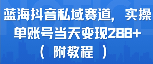 蓝海抖音私域赛道，实操单账号当天变现288 (附教程)