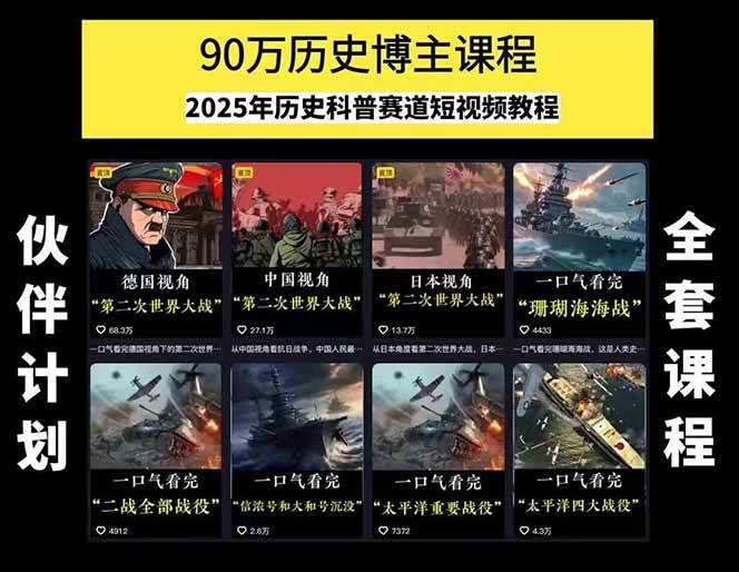 图片[2]-历史短视频赛道变现课，百集素材库应用，文案剪辑技巧，账号运营全案-晓月资源网