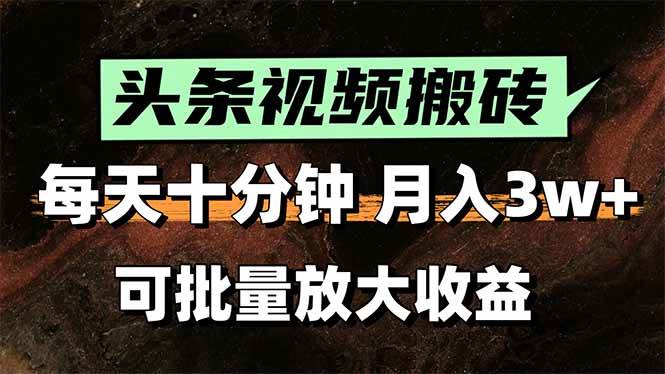 图片[1]-头条视频搬砖，每天10分钟，小白轻松月入3万+，可批量放大收益-晓月资源网