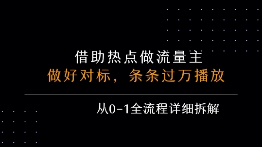 借力热点，乘顺风车玩流量主，条条过万播放， 每月收益5k ，从0-1全流程详细拆解
