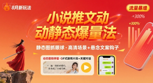 8月小说推文全新玩法，动静态图片 搭配小说文案爆量玩法