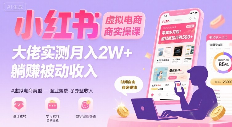 小红书虚拟电商，大佬实测月入2W ，实现被动收入