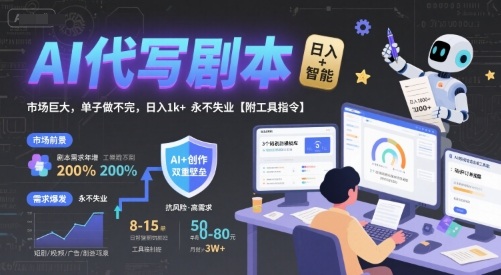 AI代写剧本，市场巨大，单子做不完，日入1k  永不失业【附工具指令】