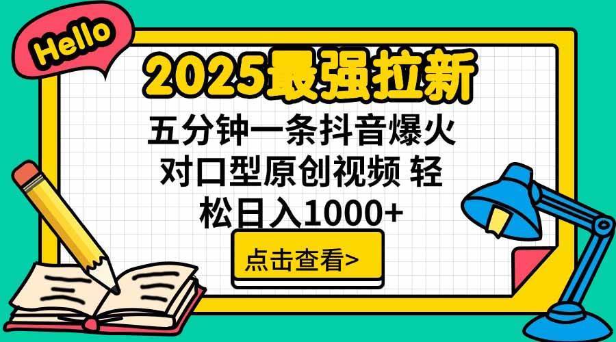 图片[1]-2025最强拉新，单用户下载5块佣金，5分钟一条抖音爆火原创对口型视频，…-晓月资源网
