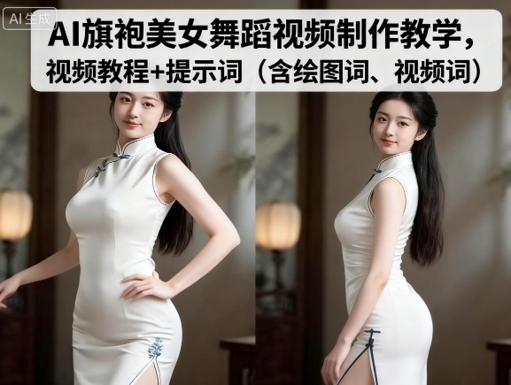 AI旗袍美女舞蹈视频制作教学，视频教程 提示词（含绘图词、视频词）