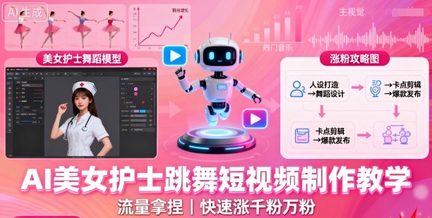 AI美女护士跳舞短视频制作教学，流量拿捏，快速涨千粉万粉【提示词 视频教程】