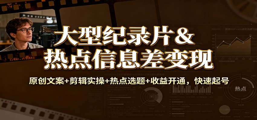 图片[1]-大型纪录片&热点信息差变现：原创文案 剪辑实操 热点选题 收益开通，快速起号-御文网