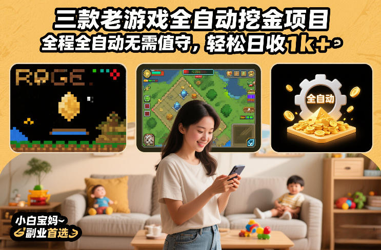 三款老游戏全自动挖金项目，全程全自动无需值守，轻松日收1k ，小白宝妈副业首选【揭秘】