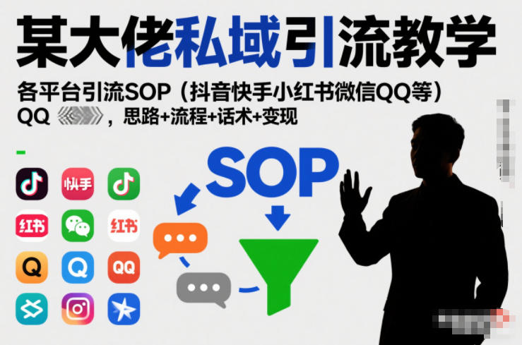 某大佬私域引流教学,各平台引流SOP(抖音快手小红书微信QQ等),思路 流程 话术 变现